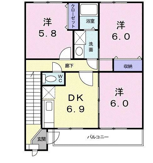 パストラル北上II(3DK/2階)の間取り写真
