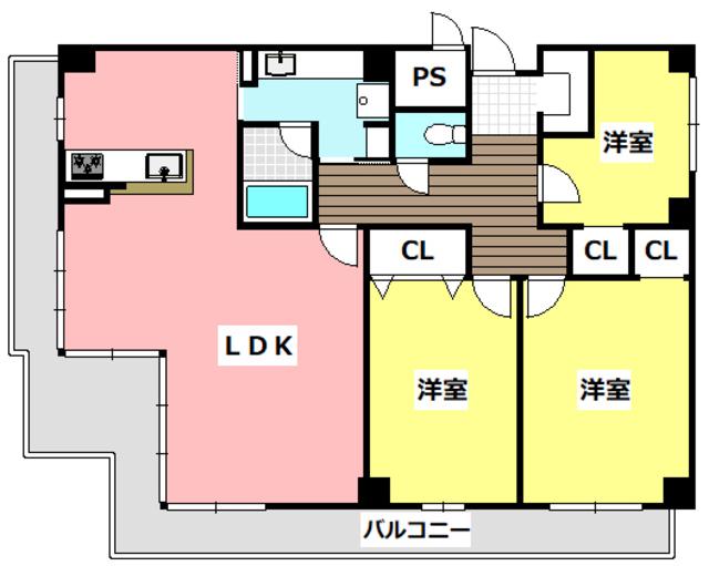 ロイヤル南茨木(3LDK/3階)の間取り写真