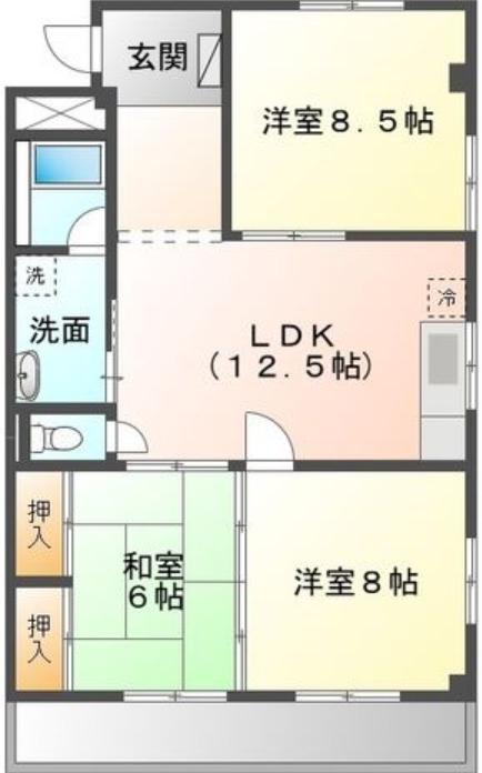 フジワラビルディング(3LDK/3階)の間取り写真