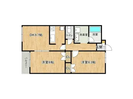 ウエストサンコート(2DK/1階)の間取り写真