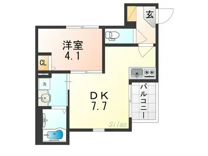 ハーモニーテラス遠里小野III(1DK/1階)の間取り写真