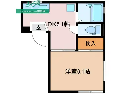 ハイツカアムB(1DK/1階)の間取り写真