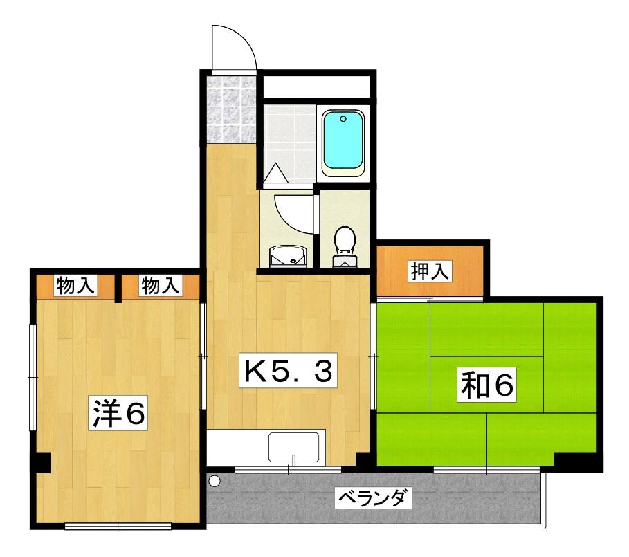 パールハイツ楠葉(2K/2階)の間取り写真