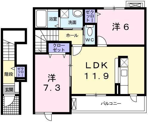 エルカーサ・桜木A棟(2LDK/2階)の間取り写真