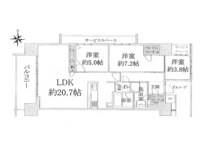 なかもずオールズ ディアコート(3LDK/13階)の間取り写真