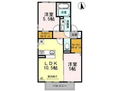 ワレア城前B棟(2LDK/2階)の間取り写真