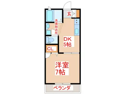 ルーミナスB棟(1DK/1階)の間取り写真