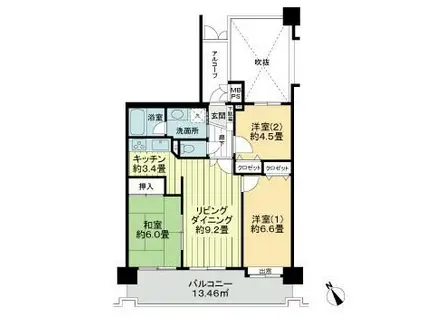 ライオンズガーデン泉中央(3LDK/8階)の間取り写真