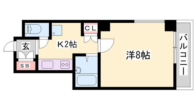 ルークレジデンス姫路III(1K/2階)の間取り写真