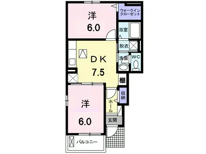 JR福塩線 駅家駅 徒歩9分 2階建 築7年(2DK/1階)の間取り写真
