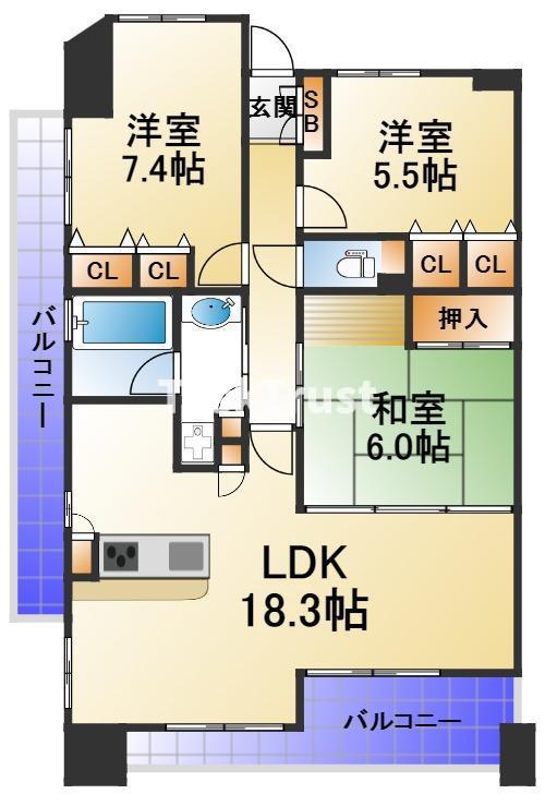 グランアッシュ野江(3LDK/9階)の間取り写真