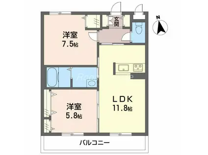 JR牟岐線 阿波富田駅 徒歩25分 3階建 築14年(2LDK/2階)の間取り写真