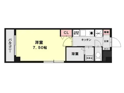 熊本市中央区新屋敷2丁目(1K/2階)の間取り写真