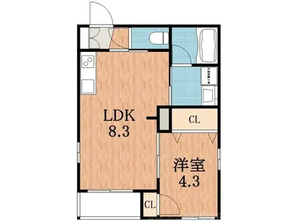 ヘーベルメゾン桃谷(1LDK/4階)の間取り写真