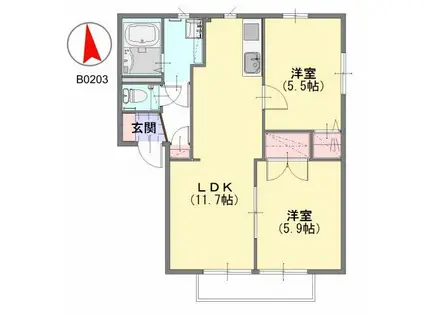 エスピーハウス三重 B棟(2LDK/2階)の間取り写真