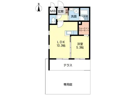 ファルフォーレ東大利(1LDK/1階)の間取り写真