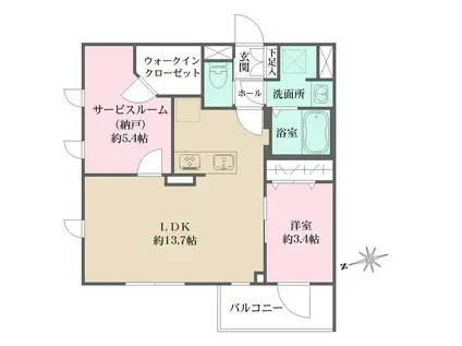 LA PERLA 桜新町(1SLDK/3階)の間取り写真