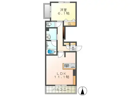 SHAMAISON BONHEUR陸ノ町(1LDK/2階)の間取り写真