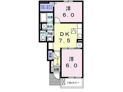 グランシャリオIII(2DK/1階)の間取り写真