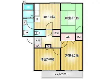 グレイス神沢B棟(3DK/2階)の間取り写真