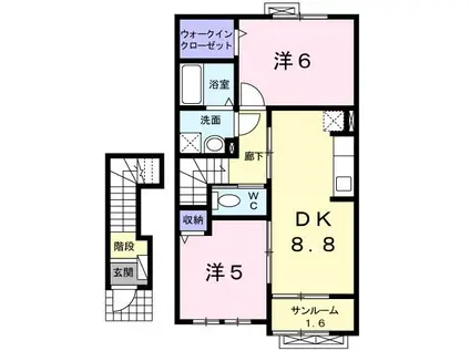 ハープシティ松岡(2DK/2階)の間取り写真