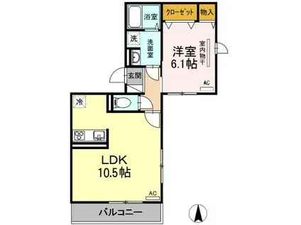 D-ROOM夏目(1LDK/3階)の間取り写真