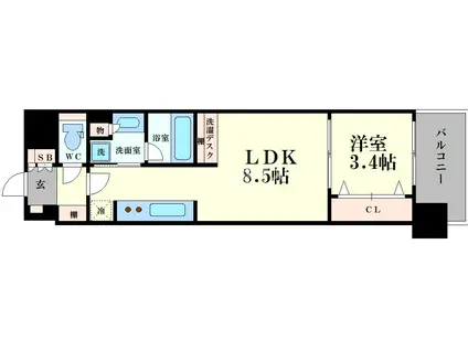 アーバネックス本町II(1LDK/10階)の間取り写真