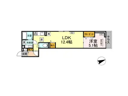 ディールーム八幡町(1LDK/1階)の間取り写真