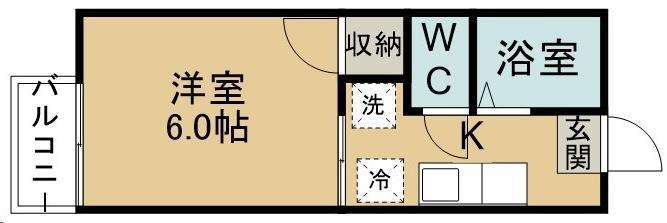 ハイネス青葉B棟(1K/2階)の間取り写真