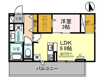 マルベリー瓜生II(1LDK/2階)の間取り写真