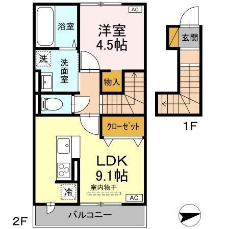 PALACIO A(1LDK/2階)の間取り写真