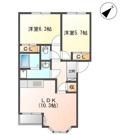コーポひまわり(2LDK/2階)の間取り写真