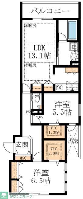 LA MAISON 千年(2LDK/2階)の間取り写真