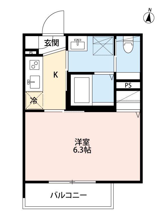 ヘゼリヒフラット 中浦和(1K/2階)の間取り写真