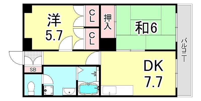 INK東灘(2DK/3階)の間取り写真
