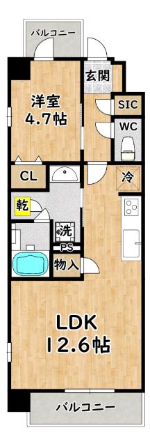 スプランディッドVIII(1LDK/4階)の間取り写真