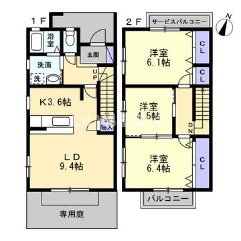 MUSEA八幡B(3LDK/1階)の間取り写真