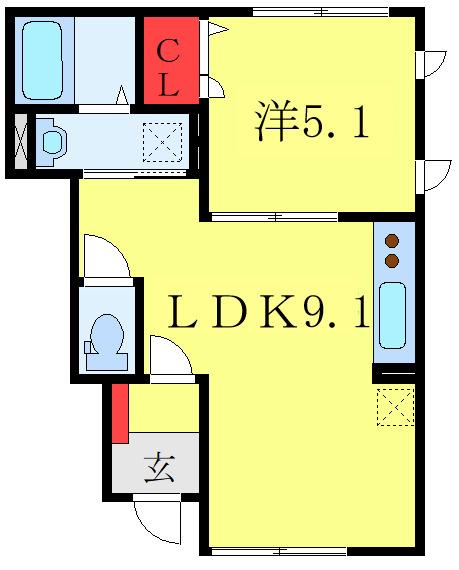 パストラーレ翠光(1LDK/1階)の間取り写真