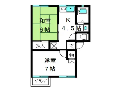 ハイツ紫苑(2K/1階)の間取り写真