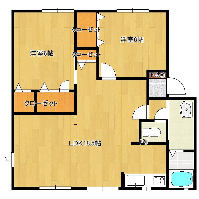 ソレムおばせパートIIB棟(2LDK/1階)の間取り写真