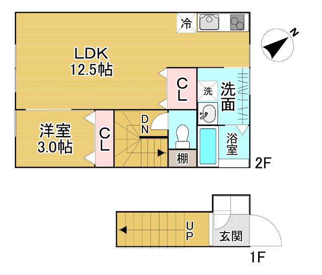 CHATONII(1LDK/2階)の間取り写真