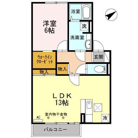 イーストヒルズ高松F(1LDK/1階)の間取り写真