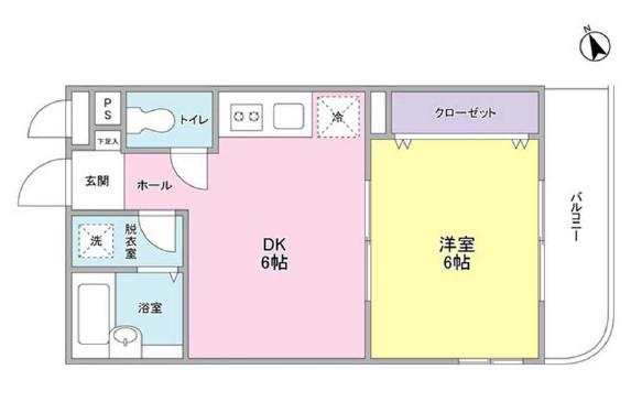 ブルーシャトー戸越(1DK/2階)の間取り写真