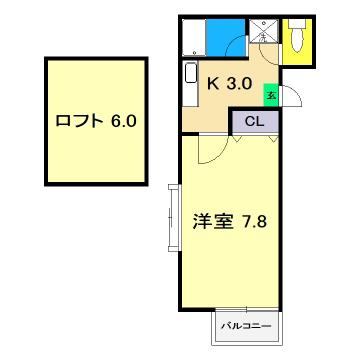 シティコート和泉(1K/2階)の間取り写真