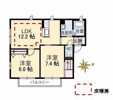 ジョリカIIIB棟(2LDK/1階)の間取り写真