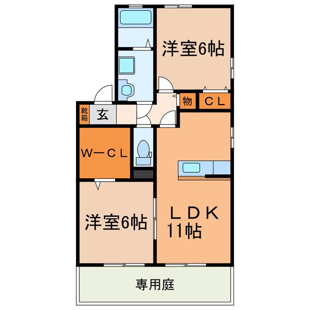 栄林ハイツ第3 B棟(2LDK/1階)の間取り写真