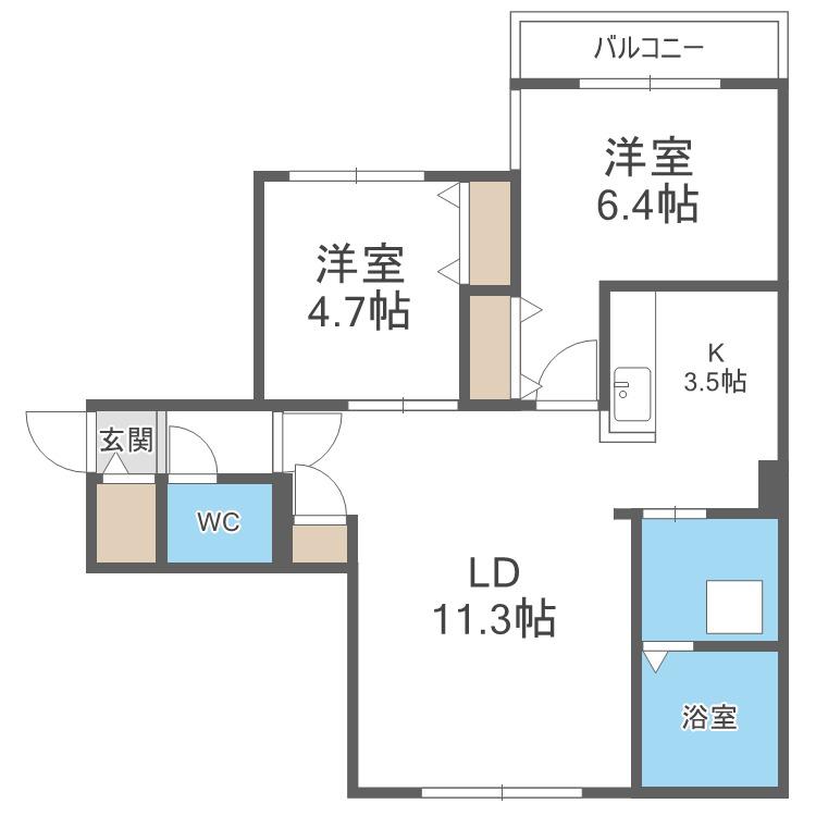 GEレジデンス琴似(2LDK/4階)の間取り写真