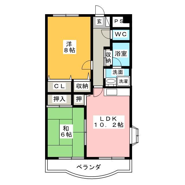 プリンスハイツ箕田(2LDK/2階)の間取り写真