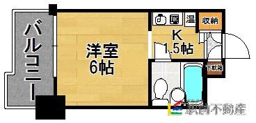 ロマネスク西新オレンジ通(1K/4階)の間取り写真