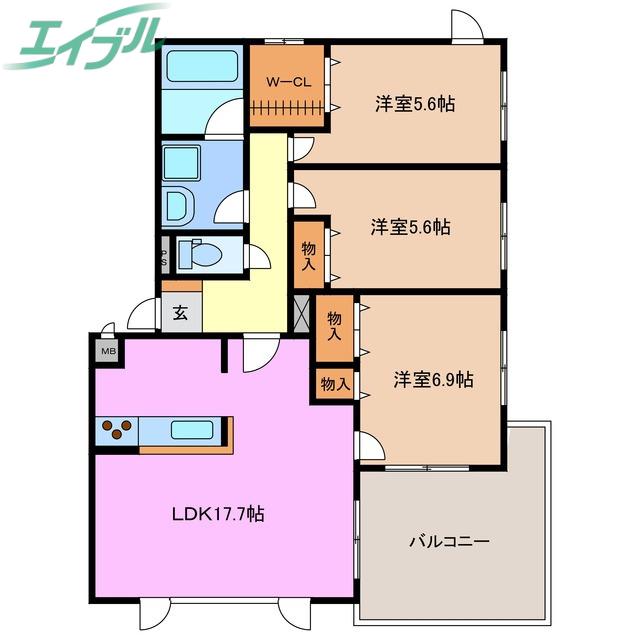 マンションTOKIWAGI Ⅱ(3LDK/1階)の間取り写真